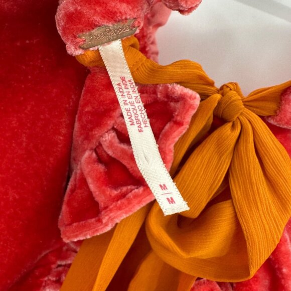 Free People Tangerine Crushed Velvet Gumdrop Mini Dress size M Smocked Open Back - Picture 7 of 10